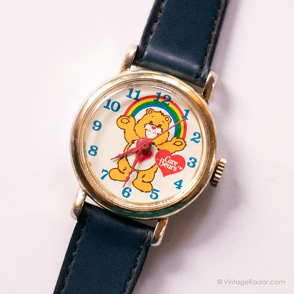 Seltener Vintage Care Bear Uhr durch Bradley | Goldfarbener mechanischer Uhr