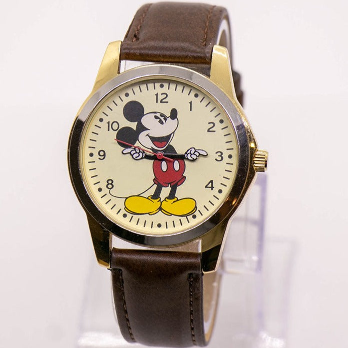 Two-Tone Large 42mm Mickey Mouse Watch Brown Strap – Vintage Radar