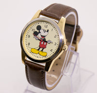 Dos tonos grandes 42 mm Mickey Mouse reloj Correa marrón