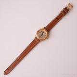 Vintage Gold-tone Minnie Mouse Watch with Brown Leather Strap
