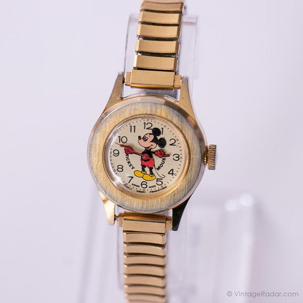 Tone doré vintage des années 1960 Bradley Mickey Mouse Mécanique montre RARE