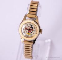 Tono de oro vintage de la década de 1960 Bradley Mickey Mouse Mecánico reloj EXTRAÑO