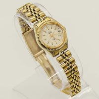 فخم. ترف Timex ساعة إنديجلو الذهبية النهارية للنساء في التسعينات من القرن الماضي