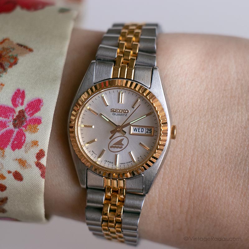 Vintage Seiko 7N83-0041 A4 Watch | 90s Luxury Two-tone Watch  display picture 1