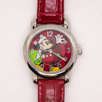 Extraño Disney Parque Mickey Mouse Papa Noel reloj Dial rojo y correa
