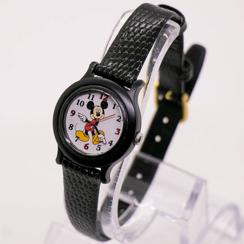 SII Seiko Disney Mickey Mouse black leather watch NEW BATTERY Vtg Sii Marketing SEIKO Disney Mickey Mouse Watch Women main image 3