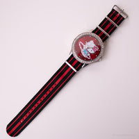 Big Hello Kitty Vintage Uhr | Rot- und Silbertoncharakter Uhr