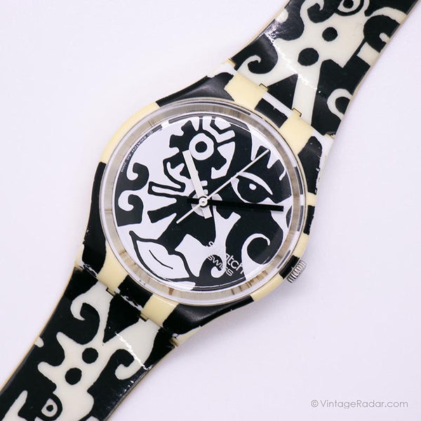 2009 Swatch GZ204 Afterdark Uhr | Schwarz -Weiß -Kunst Swatch Speziell