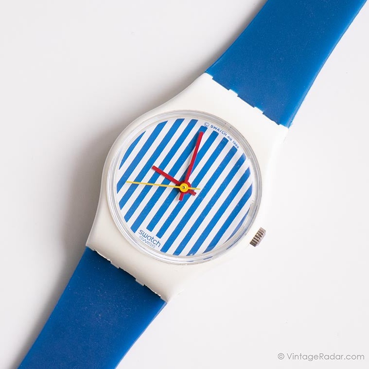 1987 Swatch Lady LW115 NEWPORT Watch | RARE 80s Striped