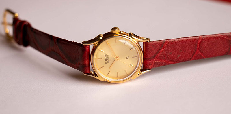 Montre Femme Vintage Citizen Goldtone - Mouvement à Quartz, Bracelet Doré, Authentique