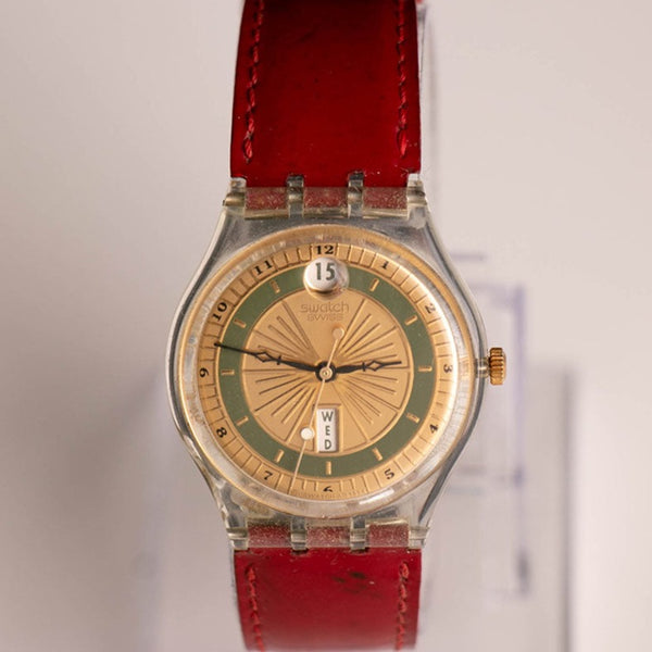 1995 Swatch MOOS GK715 montre | Date de jour de la tonification d'or Swatch Ancien