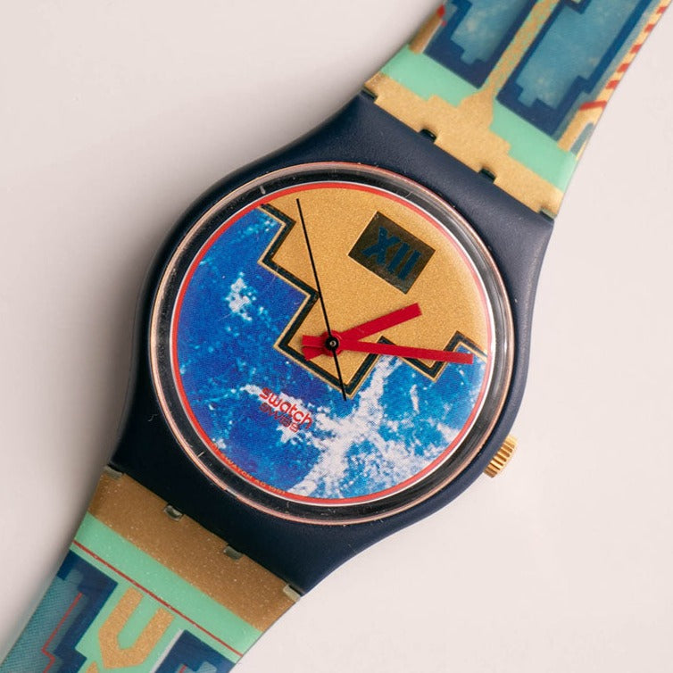 1991 Swatch BLUE FLAMINGO GN114 Watch Vintage NOS Condition
