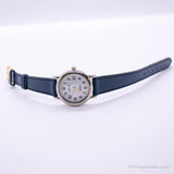 Carruaje de tonos plateados vintage por Timex reloj para mujeres con correa azul marino