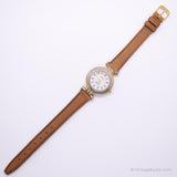 Vintage -Wagenquarz Uhr Für Frauen mit braunem Lederband