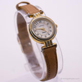 Vintage Carriage Quartz Watch For Women with Brown Leather Strap