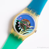 1986 Swatch Lady LK101 Coral negro reloj | Raros 80 suizos Swatch Lady