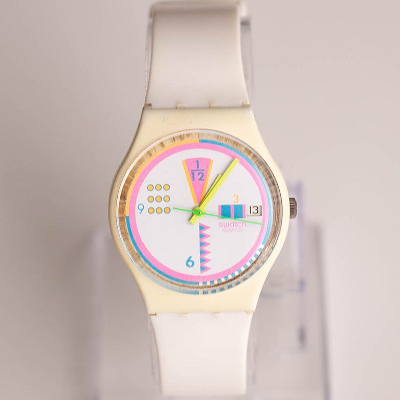 1989 Swatch GW403 GEOGLO Watch | RARE 80s White Retro Swatch  display picture 1