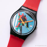 1989 Swatch GB410 TAXI STOP Watch | Vintage 80s Date Swatch Gent