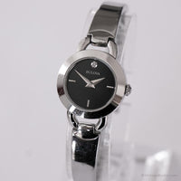 Tono plateado vintage Bulova Acompañamiento reloj | Dial negro reloj para ella