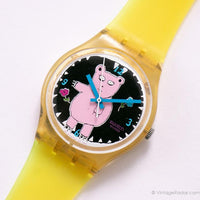 2002 Swatch GK367 Piggy the Bear reloj | Oso rosa Swatch reloj Antiguo