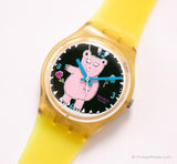 2002 Swatch Gk367 piggy l'ours montre | Ours rose Swatch montre Ancien