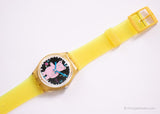2002 Swatch Gk367 piggy l'ours montre | Ours rose Swatch montre Ancien