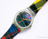Swatch GG137 MC SQUARE Watch | Vintage Tartan Pattern Swatch Watch Gent