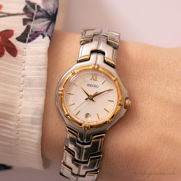 Vintage 90s Seiko V782-6E70 R1 Watch | Elegant Two-tone Occasion 