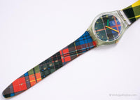 Swatch GG137 MC SQUARE Watch | Vintage Tartan Pattern Swatch Watch Gent