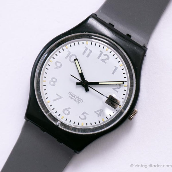 1991 Swatch GB413 Fixation montre | Date noire vintage Swatch montre Gant