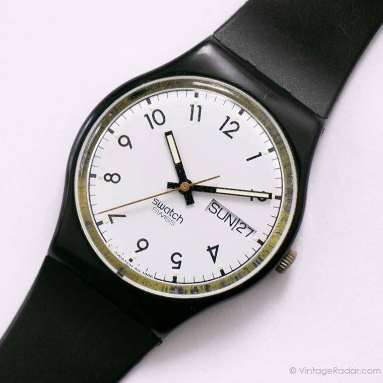 RARE Swatch GB725 CLASSIC FOUR Watch | Black Day Date Swatch Originals ...