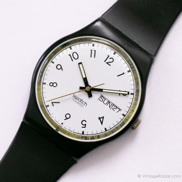 EXTRAÑO Swatch GB725 Classic Four reloj | Fecha de día negro Swatch Originales