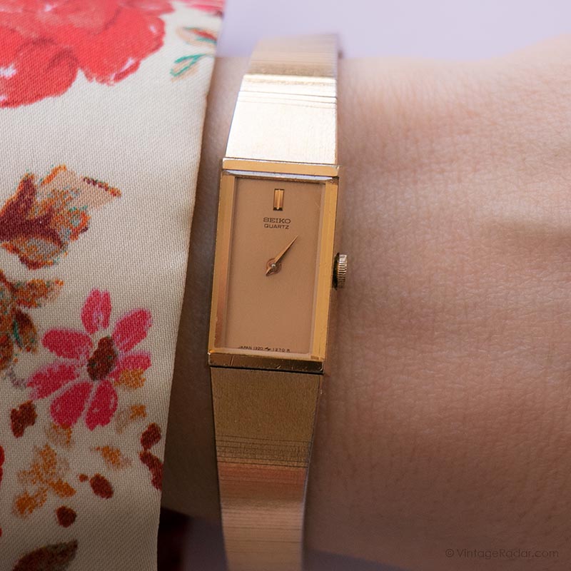 Vintage Seiko 1320-5969 R Watch | Rectangular Gold-tone  display picture 1