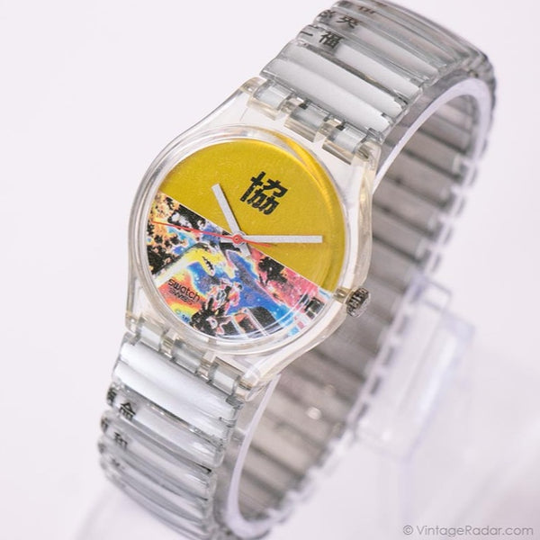 1996 Swatch Noticias de películas GK219 reloj | 90s colorido Swatch Caballero reloj