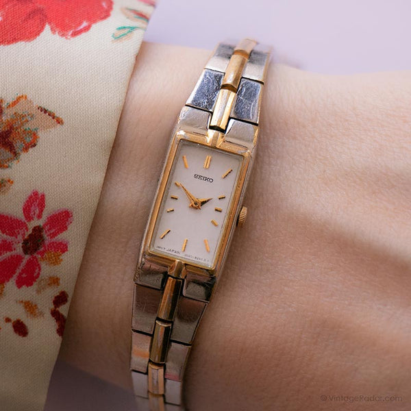 Ancien Seiko 2E20-7479 R0 montre | Rectangulaire bicolore montre pour elle