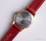 Tono de oro vintage Timex Indiglo reloj para mujeres con correa de cuero rojo