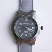 Vintage 38 mm Silber-Ton Timex Expedition Uhr mit grauem Riemen