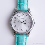 Vintage 35-mm Silver-tone Timex Quartz Watch with Blue Leather Strap