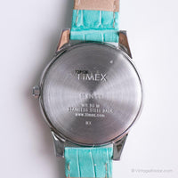 Tone d'argento da 35 mm vintage Timex Orologio al quarzo con cinturino in pelle blu