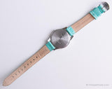 Vintage 35 mm Silber-Ton Timex Quarz Uhr mit blauem Lederband