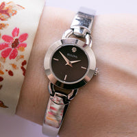 Sily-tone vintage Bulova Accutron montre | Cadran noir montre pour elle