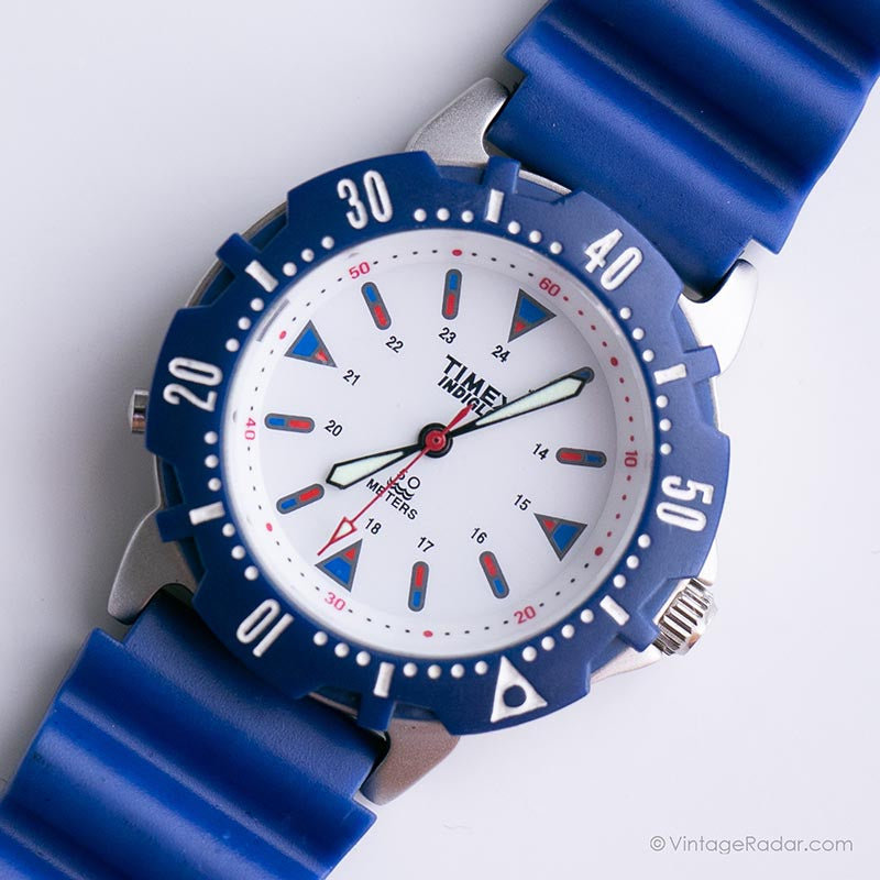 Vintage Silver-tone Timex Indiglo Quartz Watch with Blue