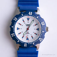Tono plateado vintage Timex Cuarzo indiglo reloj con bisel azul y correa