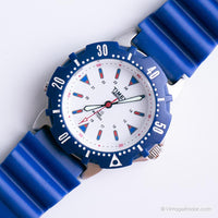 Vintage Silber-Ton Timex Indiglo Quarz Uhr mit blauer Lünette & Riemen