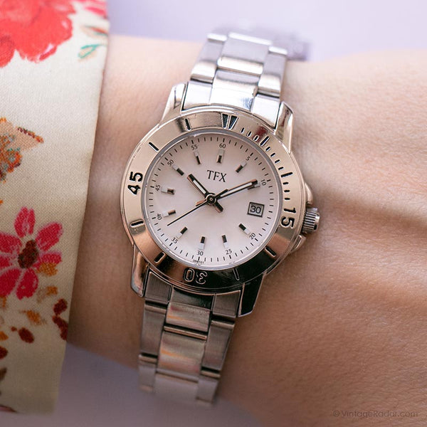 Vintage tfx par Bulova montre Pour elle | Acier inoxydable à cadran blanc montre