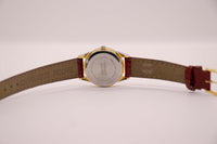 Vintage Moon Phase Quartz Watch for Ladies with Red Leather Strap