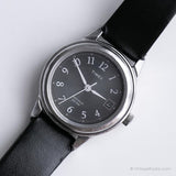 Vintage Black-Dial Silver-tone Timex Indiglo Date Watch for Women