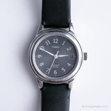 Vintage Black-Dial Silver-tone Timex Indiglo Date Watch for Women