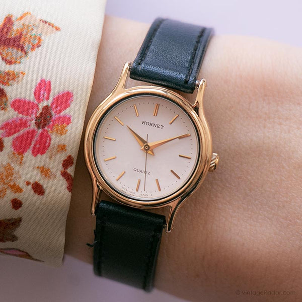 Tono de oro de Hornet Vintage reloj para damas | Oficina de cuarzo de Japón reloj