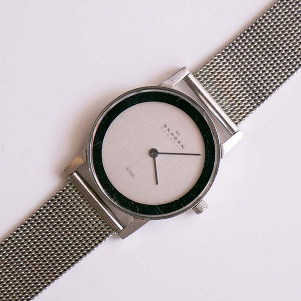 Tono plateado Skagen Dinamarca reloj Vintage | Acero Minimalista de mujeres reloj